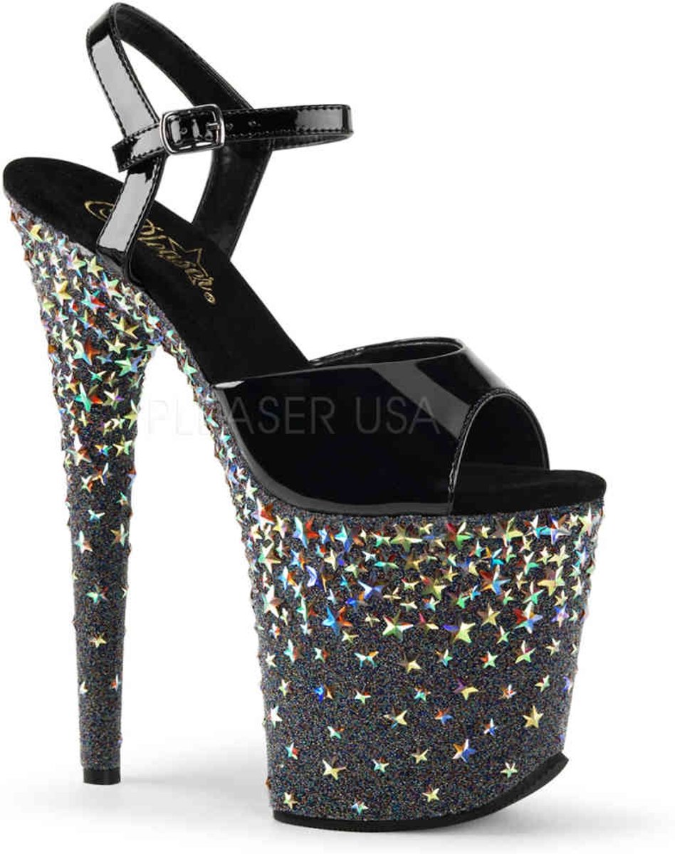 EU 35 = US 5 | STARSPLASH-809 | *8 Heel, 4 PF Ankle Strap Sandal w/Holo Stars